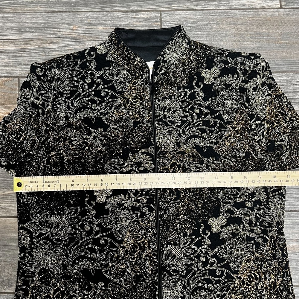 Jeanne Alexander Medium Vtg Zip front jacket gold metallic sparkle Shoulder pads - Picture 12 of 15